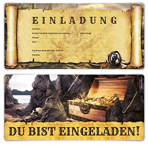 Einladungskarten Erwachsene Geburtstag 12 Stück Einladungen Karten - Piraten Flaschenpost