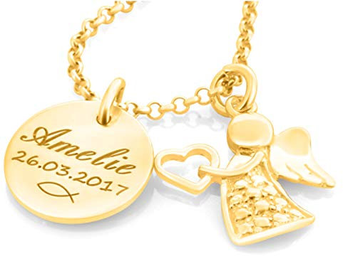 Taufkette Mädchen mit Gravur Gold Namenskette 925 Silber vergoldet Taufe Schmuck Geschenk Heilige Taufe Kette mit Namen Tauffisch Taufketten personalisiert | HANDMADE IN GERMANY