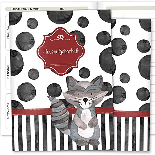 OLGS Hausaufgabenheft Hülle Creative Royal inkl. Heft Schulheft Schutzhülle Umschlag Geschenkidee Einschulung Grundschule (ohne Personalisierung, Waschbär)
