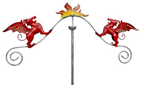 Garden Wind Spinner - Wind Sculpture - Duelling Red Dragons