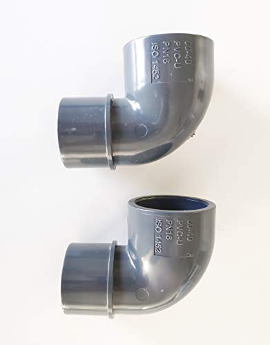 Lot de 2 Coudes réduit PVC Pression 90° / 50mm intérieur vers 40mm intérieur intérieur PN16 / Piscine et arrosage