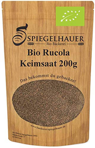 Semillas orgánicas para germinados de rúcula - Semillas para germinar brotes de rucula - fuente de energía saludable - nutritivas y sabrosas para ensaladas - Contenido: 200g semillas de rucula
