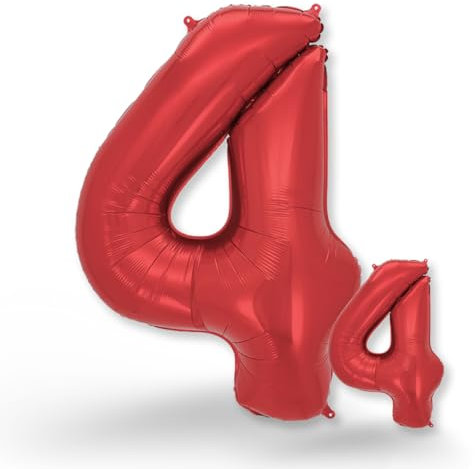 FUNXGO® folienballon 4 rot - 2 Stück - 42 & 17- luftballon zahl 4 - Zahlen rot Ballon 4 Deko zum Geburtstag, Hochzeit, Jubiläum oder Fest, Party Dekoration -100cm & 38cm- ballon rot 4