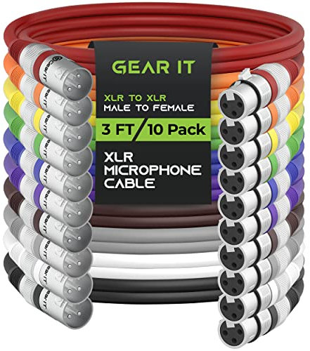 GearIT XLR to XLR Microphone Cable (3 Feet, 10 Pack) XLR Male to Female Mic Cable 3-Pin Balanced Shielded XLR Cable for Mic Mixer, Recording Studio, Podcast - Multi Colored, 3Ft, 10 Pack