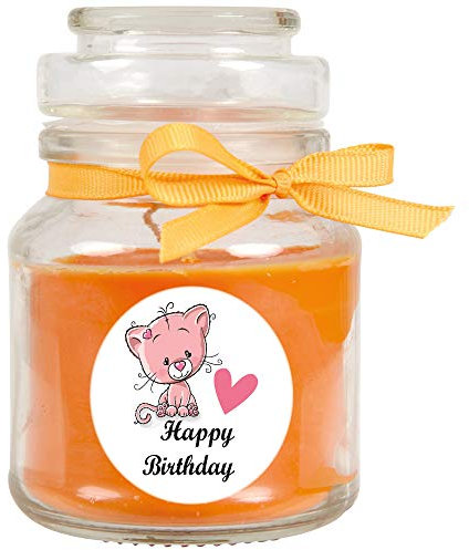 HS Candle Duftkerze im Glas - Happy Birthday Bonbon klein - Duft: Honigmelone - Design: Katze