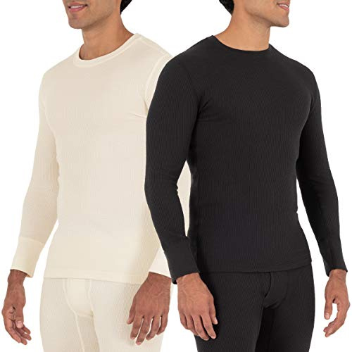 Fruit of the Loom Men's Recycled Waffle Thermal Underwear Crew Top (1 and 2 Packs), Black/Natural, 5X