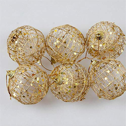 DUORUI 6 Stück Christbaumkugeln hängende Kugeln Glitzer hohl geschnitzt mit Pailletten Golden Anhänger Dekoration Party Urlaub Ornament Outdoor Indoor