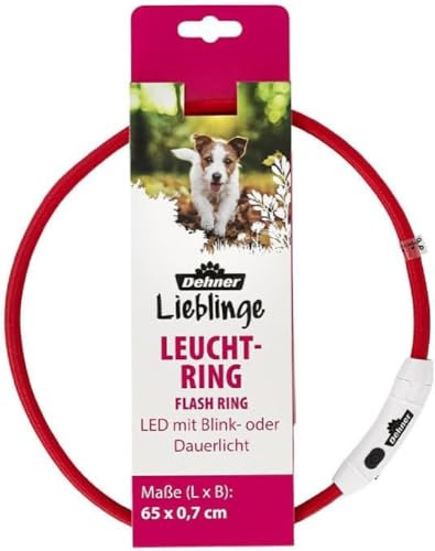 Dehner Lieblinge LED Hunde-Leuchthalsband Flash Ring, verstellbar, Länge 65 cm, Höhe 0,7 cm, Polyester, rot