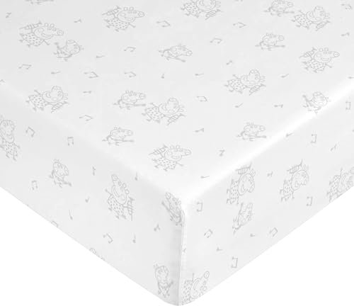 Belum Peppa Wutz Spannbettlaken, 100% Baumwolle, für Betten mit 105 cm, Spannbettlaken, weich, elastisch, verstellbar