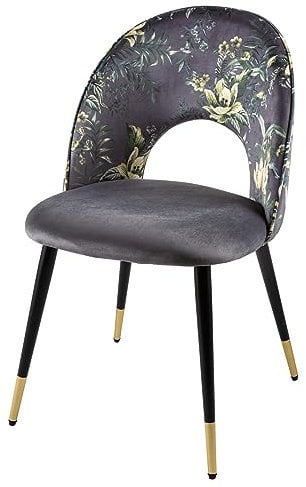Riess Ambiente Design Stuhl PRÊT-À-Porter grau Samt florales Muster und goldene Fußkappen