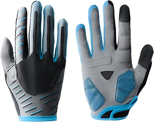 B-Forest Fahrradhandschuhe Vollfinger-Rennrad-Handschuhe für Herren Mountainbike-Handschuhe - rutschfeste, stoßdämpfende MTB-Handschuhe (Blau, S)