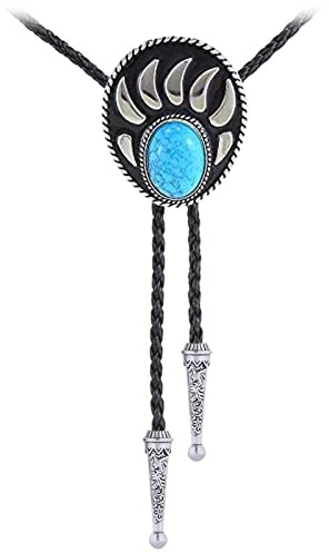 DELIGUO Herren-Bolo-Krawatte – Western Cowboy Leder Seil Indianer Türkis Anhänger Antike Mit Hemd Krawatte, Persönlichkeit Vintage Neuheit Halskette Pullover Kette
