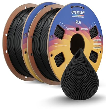 OVERTURE 3D Printer Filament PLA 1.75mm 2kg Bundle, Black*2 | High Speed Printing, Great Value, Accuracy ± 0.02 mm, Cardboard Spool, Fit Most FDM 3D Printers