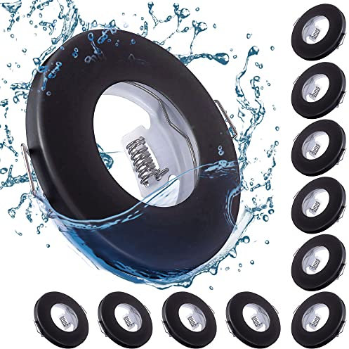 max K O M F O R T 10x Bad Einbaustrahler SET in Schwarz mit GU10 Fassung RUND EinbauleuchteEinbauspot LED Rahmen Rostfrei Deckenspot Strahler Spot WR2-BK
