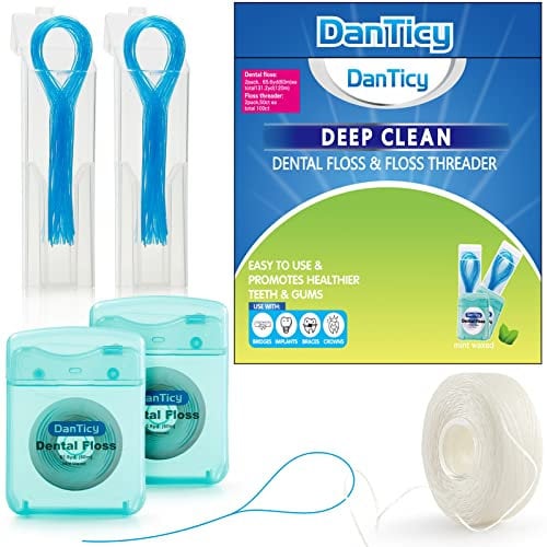 Kit di filo interdentale e infila-aghi per bretelle (2 x 167 m filo interdentale + 100 infilatori), filo di menta senza PFA, filo di nylon morbido per ponti, impianti e cure ortodontiche, set