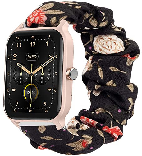 Blueshaweu Armband Kompatibel mit TOOBUR IDW13 / Gydom IDW13 / Woneligo W13 Smartwatch, weiche Haargummis Uhrenarmband für IDW13 Smartwatch 1,8'' (Schwarze Blume)