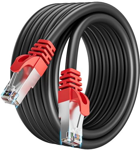 Cable Ethernet 5 Metros, Cat 7 Cable Lan 5m Blindado Cable de Red Alta Velocidad 10Gbps 600MHz Exterior Interior RJ45 5 Metros Negro Gigabit SFTP Cable Internet para Switch Módem