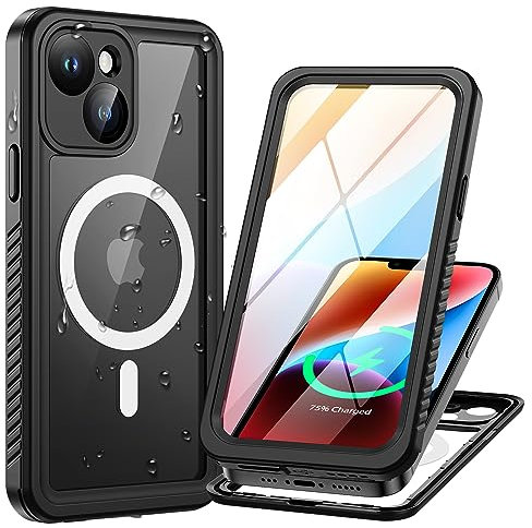 Lanhiem für iPhone 14 Hülle, IP68 Wasserdicht [Kompatibel mit Magsafe] Handyhülle iPhone 14 Magnetisch Case 360 Grad Panzerhülle Outdoor Stoßfest Schutzhülle Magnet Cover mit Displayschutz, Schwarz
