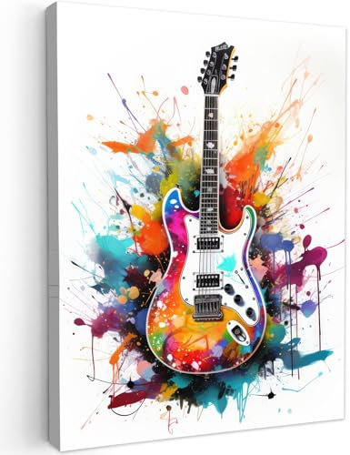 MuchoWow© Quadri Con Cornice 50x70 cm Decorazione Quadri Per Camera Da Letto Quadretti Da Parete Moderni Quadro Moderno Soggiorno Grande Foto Su TelaChitarra - Graffiti - Musica - Bianco - Banksy