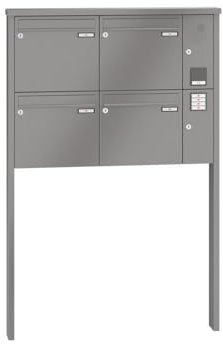RENZ/Tetro / 4er Freistehende Briefkastenanlage Standbriefkasten mit Sprechfeld/RAL-Farbe 9007 Volumen 12 L/zum Einbetonieren/Dein-Briefkasten.de