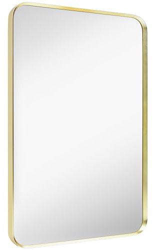 Minuover Wandspiegel für Badezimmer, gebürsteter goldfarbener Metallrahmen, abgerundete Ecken, rechteckiger Kosmetikspiegel (40,6 x 50,8 cm, Gold)