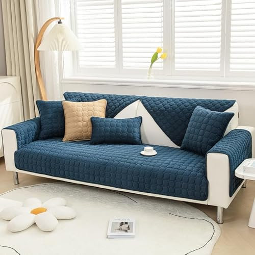 TOPCHANCES Weiche Kord Sofa Kissenbezüge - Neue rutschfeste Sofaabdeckungen 1 2 3 Sitzer Couchabdeckungen, Kord Ecke Sofa Kissen Abdeckung L Form Möbelschutz für Wohnzimmer (Dunkelblau 90x180cm)