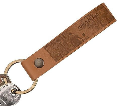 Wanapix | Porte-clés en Cuir Gravé | Personnalisé avec Photo et Texte | Deux Côtés | Porte-clés pour Maison/Moto/Voiture | 10x2cm | Marron