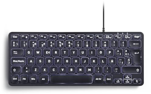 Perixx PERIBOARD-332 Tastiera Mini USB retroilluminata con cavo - Tasti a forbice di tipo X - Retroilluminazione bianca - Nero - QWERTY Spagnolo