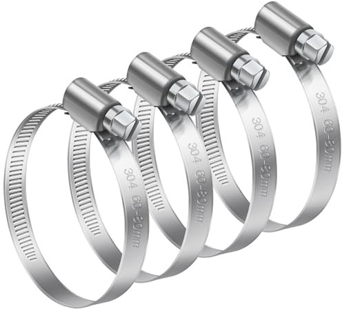 Bolatus Fascette Stringitubo Regolabili 60-80 mm, 4 Pezzi in Acciaio Inox 304, Antiruggine, Per Tubo della Benzina, Gasdotto, Tubo dell'Acqua