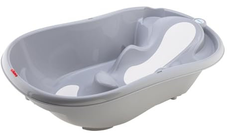 baby-walz Badewanne Deluxe grey - ergonomisch geformt - Anti-Rutsch-Sitzfläche - mit Temperatur und Wasserstandanzeige - ab Geburt geeignet - Made in Italy