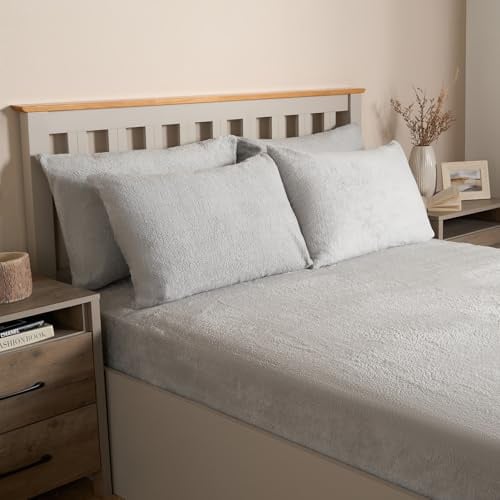 OHS Grey Pillowcases 4 Pack Teddy Bear Fleece, Fluffy Pillow Case Side Sleeper Thermal Pillowcases Warm Cosy Soft Fleece Hotel Quality Luxury Pillow Cover