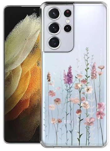 Kaywzo Hülle für Samsung Galaxy S21 Ultra 5G,Transparent TPU Handyhülle mit Gemälde Blume Muster,Ultradünn Stoßfester Schutzhülle,Schön Silikon Cover Case-3