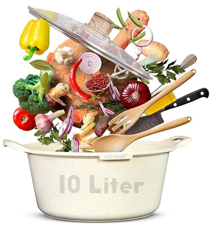INTIGNIS Faitout avec couvercle - Grand format 32 cm | 10 litres | 15 - Compatible induction - GREBLON céramique antiadhésif sans produits chimiques revêtement blanc, BP32-36-40