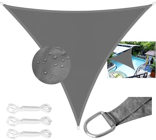 LEcylankEr Sonnensegel Balkon Dreieckig Rechteckig Wasserdicht Markisenstoff PES Sonnensegel UV Schutz Segeltuch Wasserdicht mit Befestigungsseil für Garten Terrasse (Dunkelgrau 4x4x4M)
