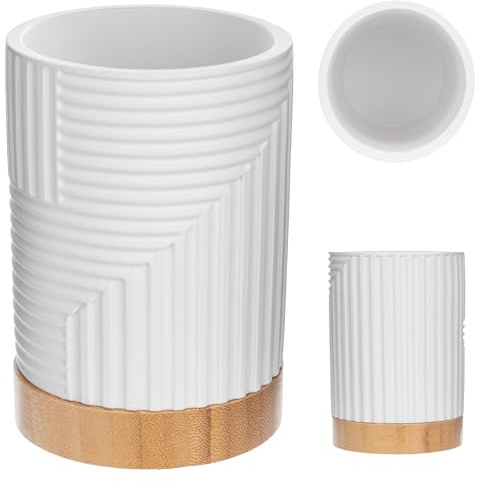 KADAX Zahnputzbecher für Badezimmer, Zahnbürstenhalter für Zahnbürste und Zahnpasta, Dekorativer Zahnbürstenbecher, Moderner Badezimmer-Becher (Weiß Oval)