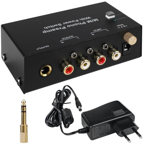 Phono Vorverstärker: Phono Vorverstärker Plattenspieler, Phono Preamp für Plattenspieler mit MM-Abtast-Systemen, RCA Input & Output, Phono Preamp mit DC 12V Netzteil,Vorverstärker Phono mit Pegel