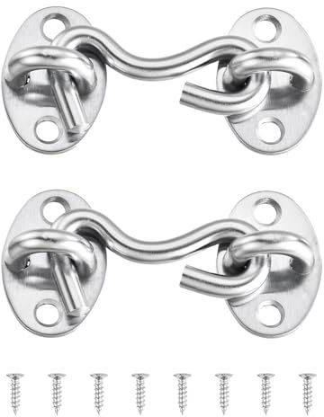 sourcing map 2Pcs 2 Inch Hook and Eye Latch, Barn Door Lock Privacy Hardware Stainless Steel Gate Lock for Window Cabin Hooks Sliding Door Bedroom Bathroom, Silver