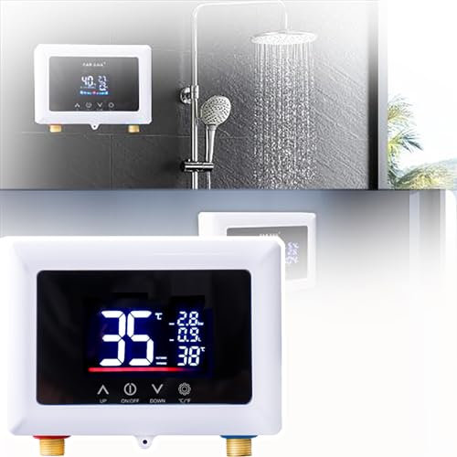 QIeAny Scaldabagno Elettrico Istantaneo (3500 W), Senza Serbatoio, Controllo della Temperatura 28-55 ℃, Touch Screen/Telecomando, Ampio Display A Colori, Impermeabile, per Cucina/Bagno,3500W,B