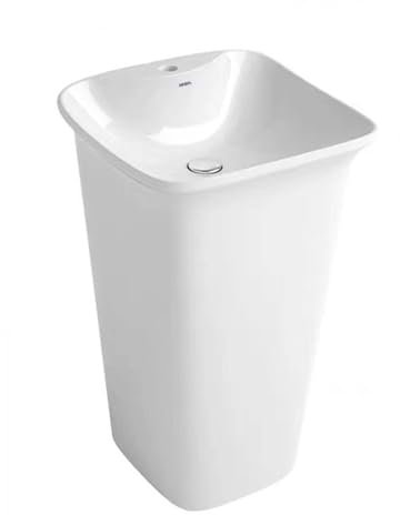 Lavabo à colonne Lavabo à colonne en céramique, lavabo de salle de bain sur pied monobloc avec bonde escamotable et robinet, évier carré sur pied, lavabo de lavabo, blanc Lavabo sur pied colonne(01)