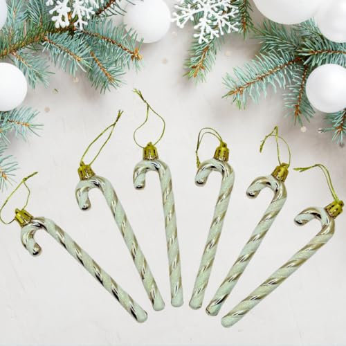 Glitter Candy Cane –Christmas Tree Hanging Decoration Bauble Xmas Ornament Pack of 6-13cm (Champagne)
