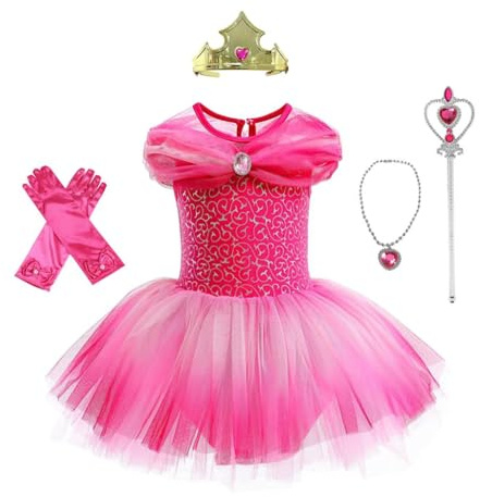 Lito Angels Robe Ballet de Danse au Bois Dormant Princesse Aurore pour Enfant Fille, Déguisement Ballerine Justaucorps Danseuse Tutu avec Accessoires Taille 5-6 ans (étiquette en tissu 120)