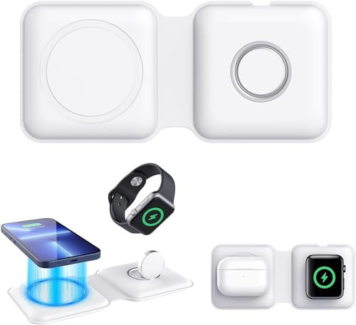 Chargeur Induction sans Fil - 2 en 1 Pliable Station de Charge Replacement for i-Phone 16/15/14/13/12/11/Pro/Max/Plus, Watch Ultra 10/9/8, Earbuds Pro 4/3, avec Prise 20W et Cable 1M TMKUHOR