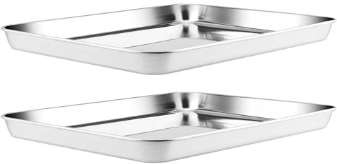 SEUICYNE 2 Stück 31.5 x 24.5 x 2.5 CM Edelstahl Backblech, Rechteckigies Ofenblech Backofenblech, SilberKuchenblech Backform für Kochen Backen Braten, Gesund Ungiftig, Rostfrei Spiegel Finish