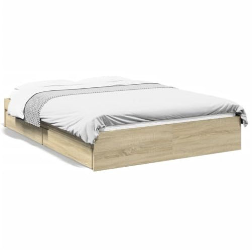 Hommdiy Betten mit Schubladen,Holzbett Stauraumbett Bettgestell mit Lattenrost Sonoma Eiche,120 x 200 cm