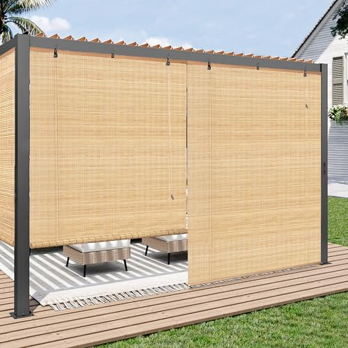 Paramondo Outdoor Roller Shades for Patio, Exterior Waterproof Reed Roller Blinds, Outdoor Bamboo Shades for Patio, Roll Up Screen for Porch, Pergola, Balcony, Gazebo, 35 W x 72 L, Brown206