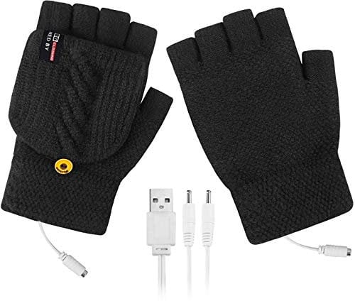 Gloves Mittens Leather Rechargeable Battery Outdoor Heated Gloves Warmer Li-ion Winter Gloves (Black, One Size)