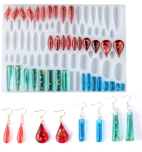 wikimo Ohrstecker Gießformen Silikon mit 41 Gepaarten Formen, Rechteck Teardrop Dangle UV Resin Epoxidharz Formen Schmuck, Cabochon Anhänger Schmuckherstellung Gussform