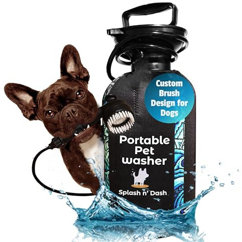 Splash n' Dash Doccia portatile per cani da 5 litri, kit doccia manuale con testina e rivestimento in neoprene, rondella portatile per cani, per casa, viaggio o uso esterno