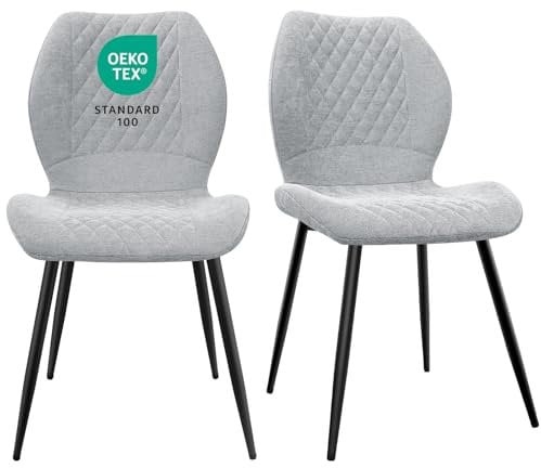 JIJIAN Esszimmerstühle 2er Set, Stühle Esszimmer, Küchenstühle, Wohnzimmer Essstühle, Gepolsterte Stühle, Ergonomisch Gestaltete Leinenstühle für Esszimmer, Küche, Schlafzimmer, Rezeption, Grau
