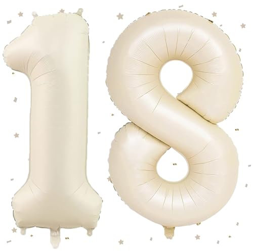 UDRKFOPK Beige Luftballon 18,Zahlen Luftballon Beige,40 Zoll Folienballon 1&8,Beige Zahlenballon 18 Helium Ballon Luftballon 18 Geburtstag für 18th Geburtstagsdeko Mädchen Junge Jubiläum Party Deko